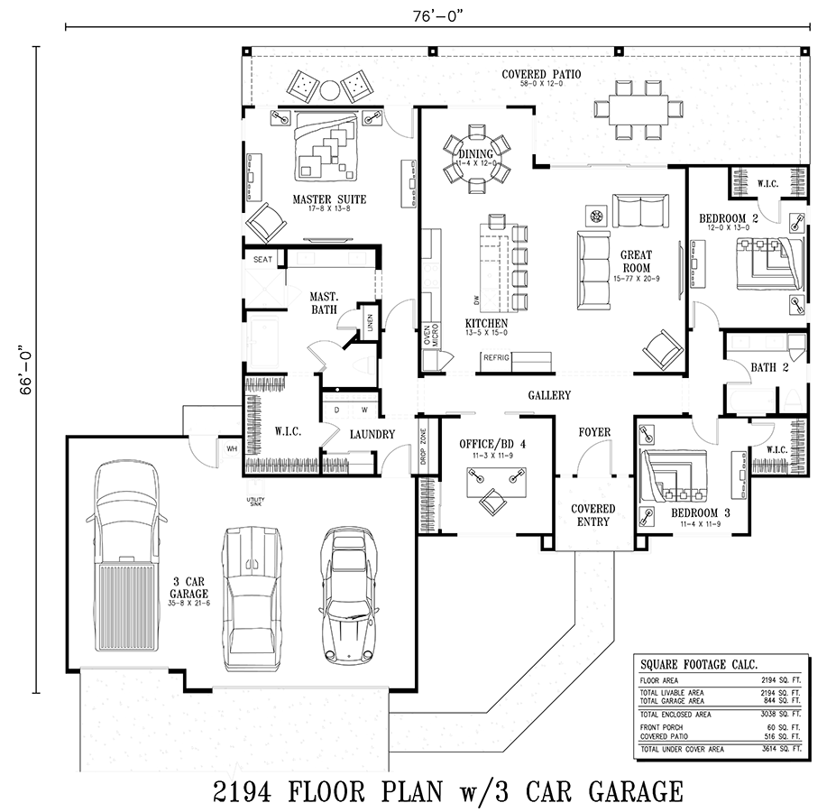 2194 3 Car Floor Plan